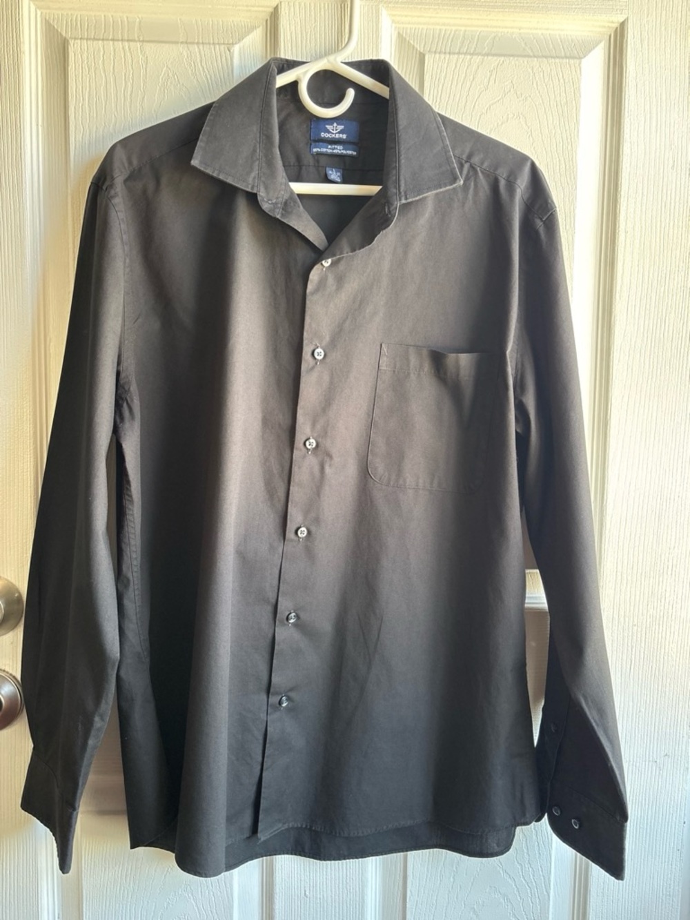 Dress Shirt Black L Dockers Fitted Long Sleeve Button Down L 16-16 1/2